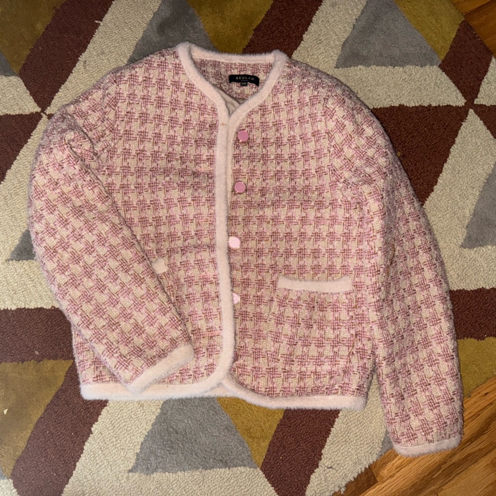Beulah Style Pink/Cream Tweed Jacket with Blush Trim – Size S